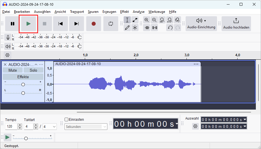 Audacity mit geöffnetem Sound